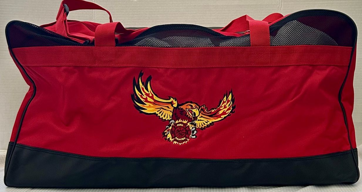 FIRE FIGHTER GEAR BAG WITH CARRY & SHOULDER STRAPS.